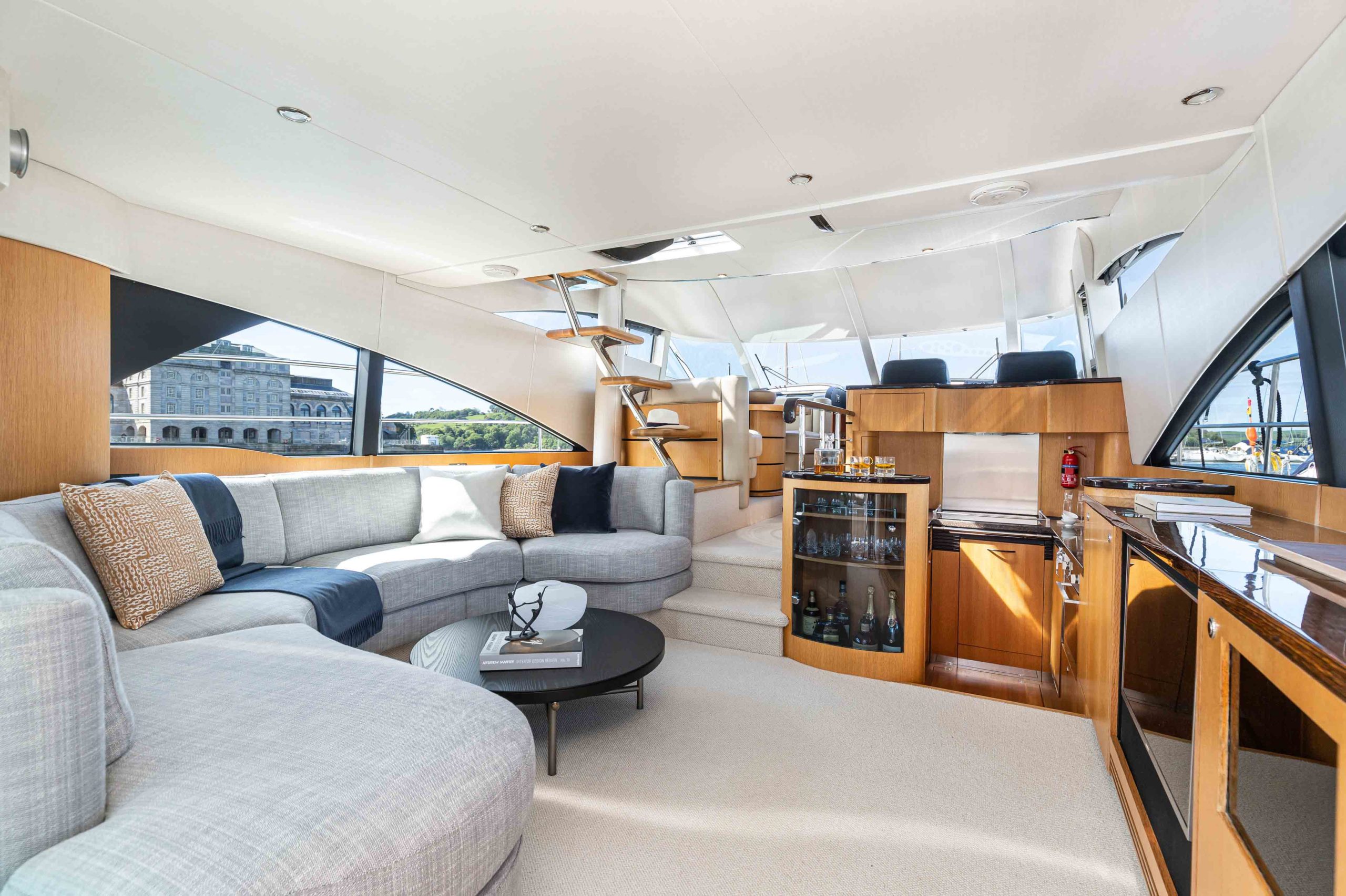 Interior of a Fairline 58 saloon space following a refit by Setag