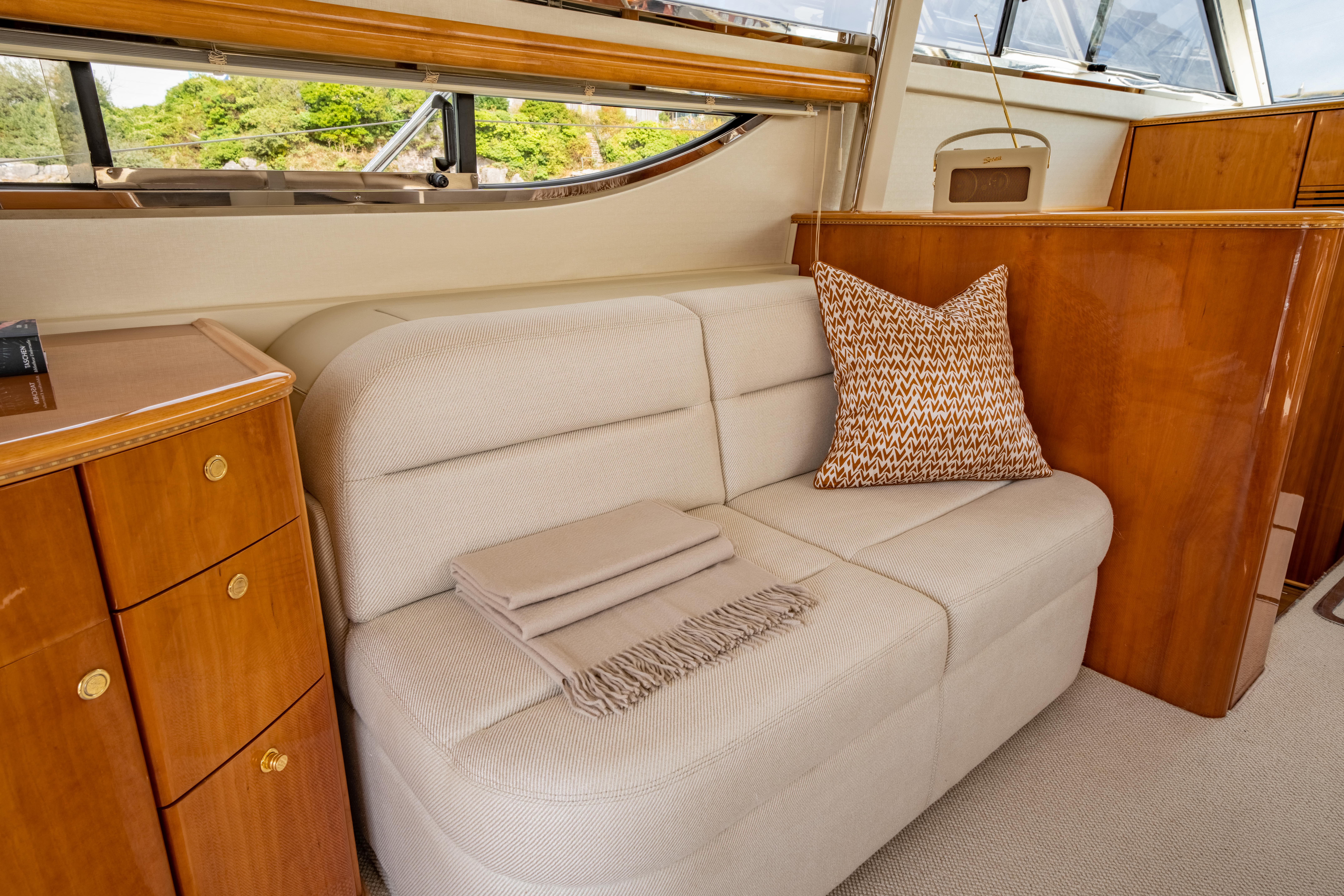 Princess 460 showing the port-side sofa after refit