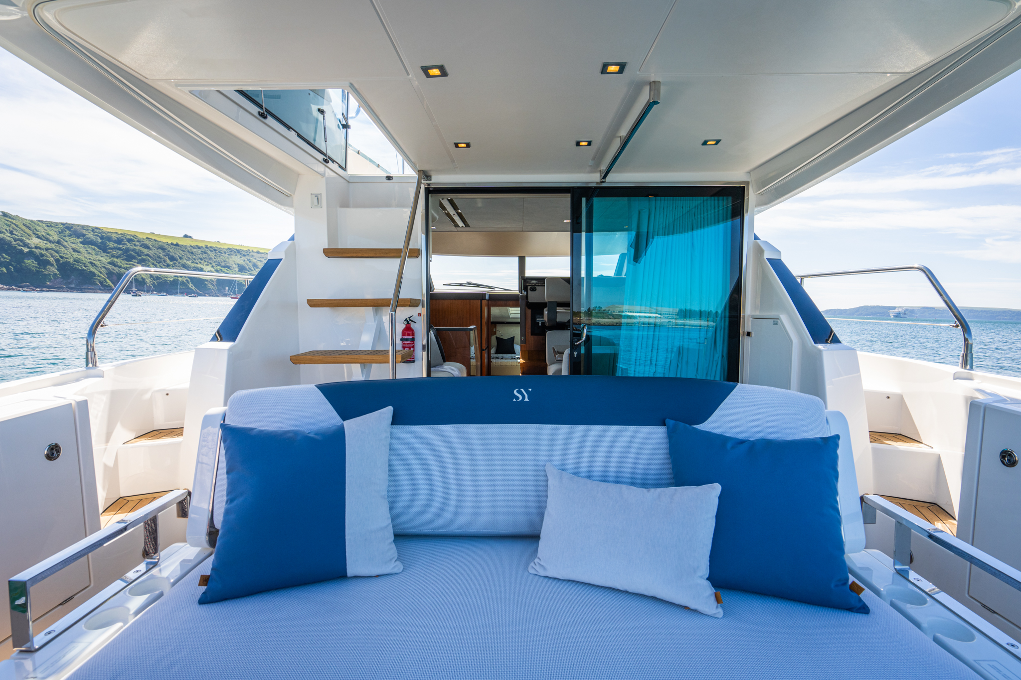 A beautiful exterior seating area on a luxury yacht following a refit by setag