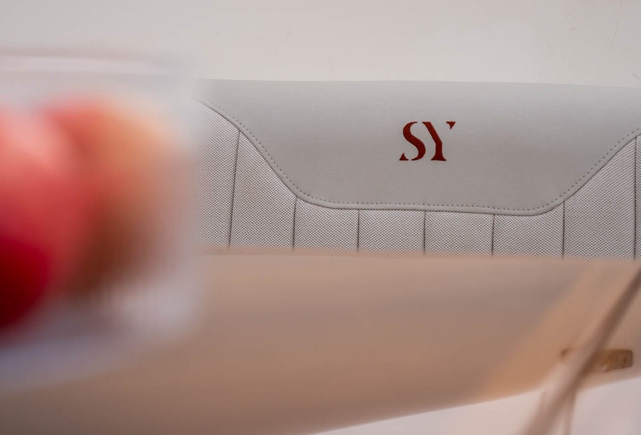 Up close of SETAG stitching on an exterior yacht sofa
