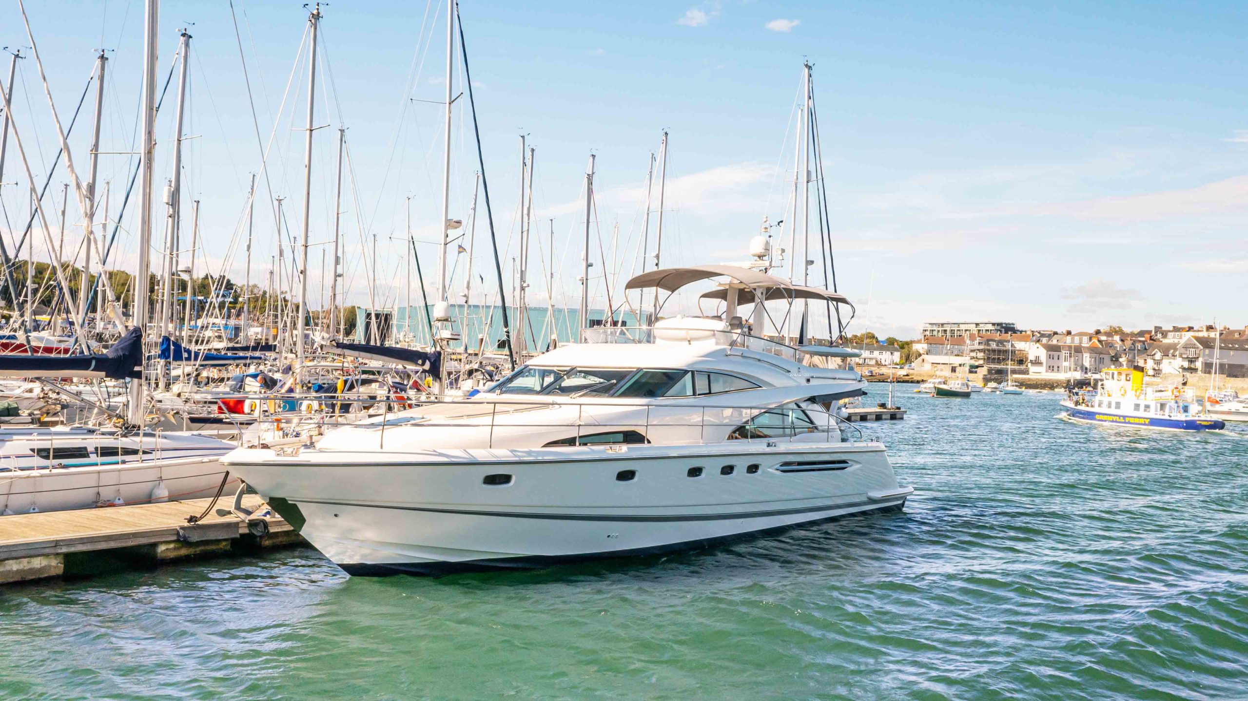 Fairline Squadron 58 moored at a Plymouth Marina