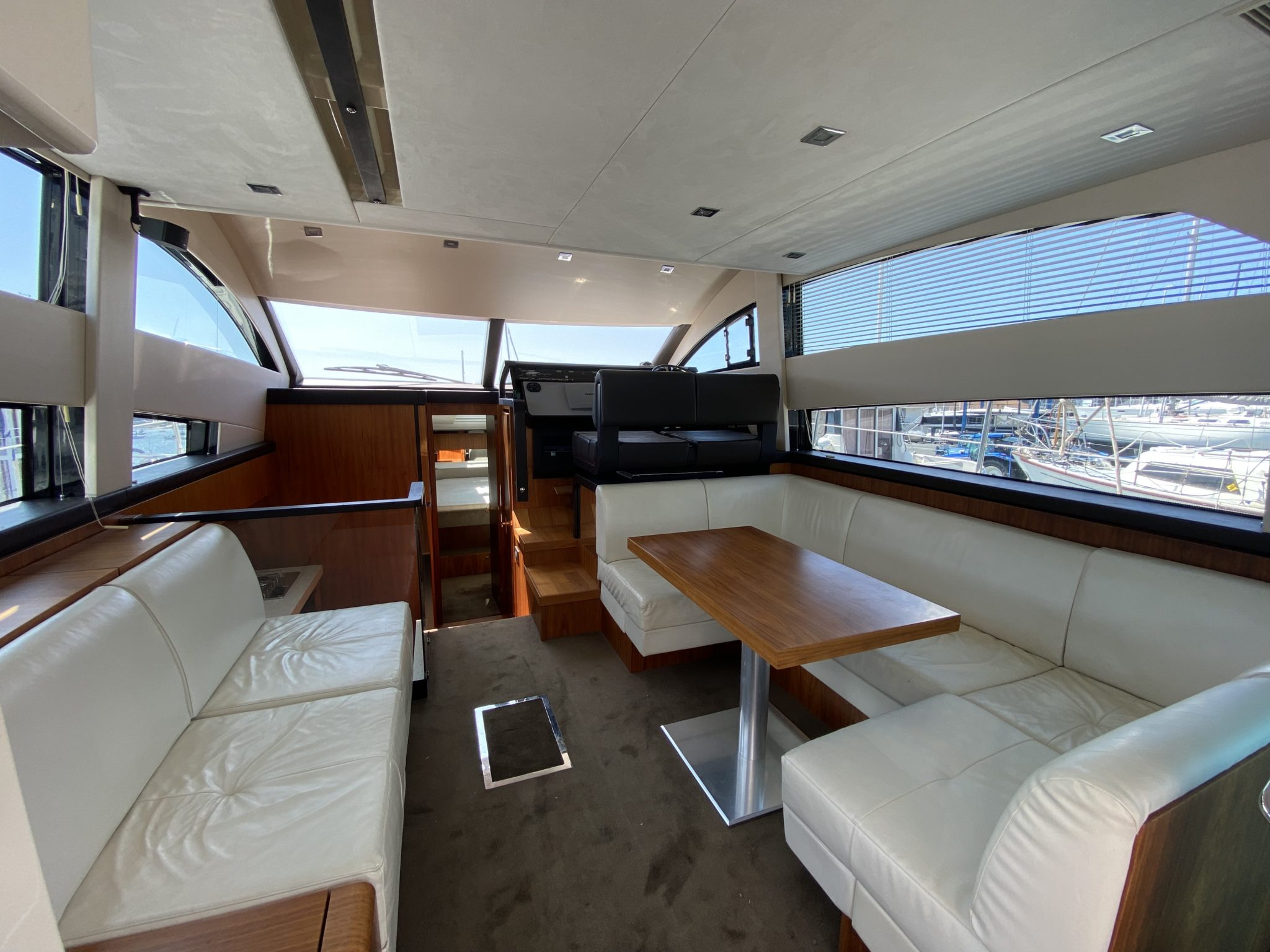 Dated and tired interior of a yacht saloon